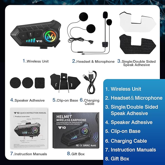 FEYA Motorcycle Helmet Speakers High Battery Life Helmet Headphone IPX6 Automatic Answer/Call Music Control/Intelligent Noise/Wake up Siri, 2 Different Types of Mic - Compatible with All Helmets