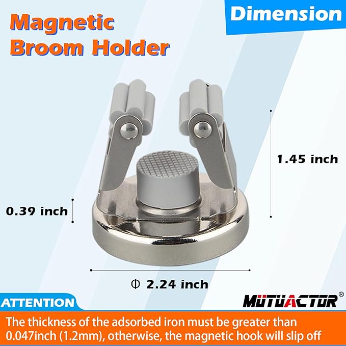 MUTUACTOR Magnetic Broom Holders,8pcs Anti-broken Heavy Duty Magnetic Clips Wall Mount,No Drilling Magnetic Hooks Broom Mop Brackets for Work Cargo Garage Laundry Van Accessories