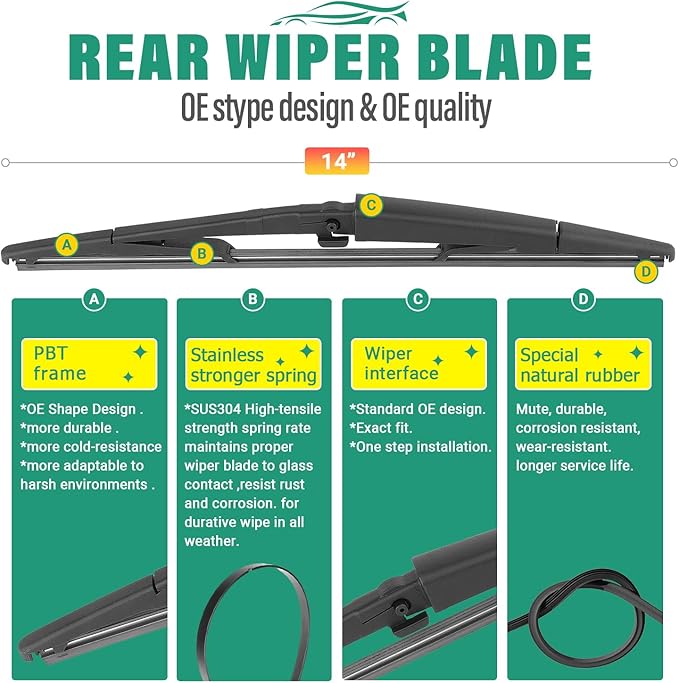 21" 21" 14" Windshield Wiper Blades Replacement for Jeep Grand Cherokee 2005 2006 2007 2008 2009 2010 Premium All Weather Front Rear Wipers Set - OEM Quality (Pack of 3)