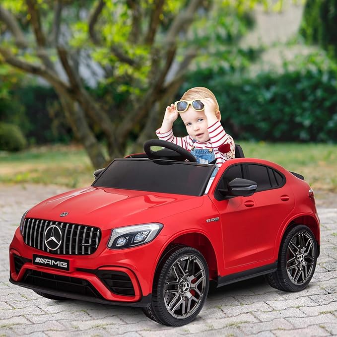 Aosom 12V Toddler Ride On Car with Remote Control, Mercedes Benz AMG GLC63S Coupe, Electric Car with 2 Speed, MP3 Player, Light, Horn, Songs, Suspension, Red