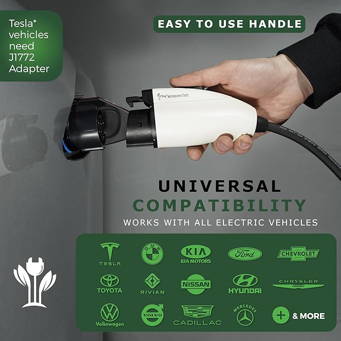 PRIMECOM Level 2 EV Charger 220/240V, 16A, 30ft & 50ft, Portable EVSE Electric Vehicle Charging Cable Compatible with Bolt Volt Leaf BMW i3 Fiat 500e Clarity NIRO Prius (6-50P, 30 Feet)