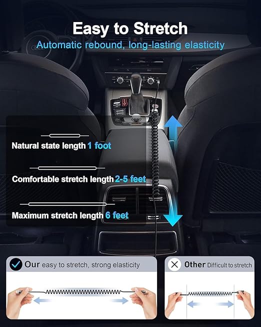 USB C Cable for Car 3FT/6FT, Coiled USB C to USB C Cable Fast Charging 66W, Braided USB Type C Charger Cord Compatible with iPhone 16 15 Pro Max, Samsung Galaxy, Google Phones and More Type C Devices