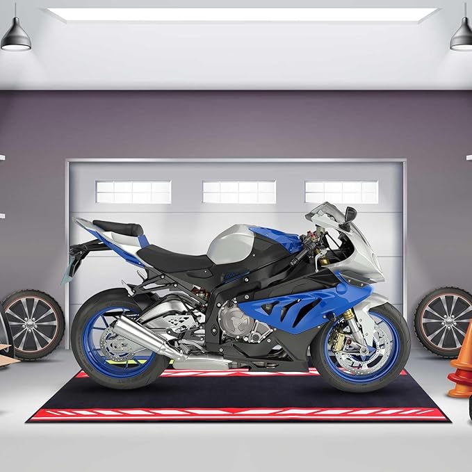 Motorcycle Mat 78 x 31 Inch Garage Floor Rug Washable Parking Mats for Garage Floors Non Slip Oil Absorbent Pad Rubber Backing Layer Protects Floor from Spills Drips Stains(Bright Style)