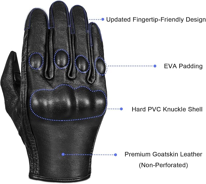 Full finger Goat Skin Leather Touch Screen Motorcycle Gloves Men/Women S,M,L,XL,XXL (Non-Perforated, S)