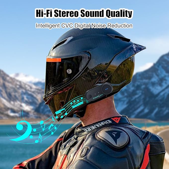 FreedConn TCOM VB Motorcycle Helmet Bluetooth Headset, Motorcycle Communication Systems with CVC Noise Cancellation, Stereo Music, 3 Riders 0.5mi/800m intercom, 12Hrs Intercom, IP65, 2 Pack