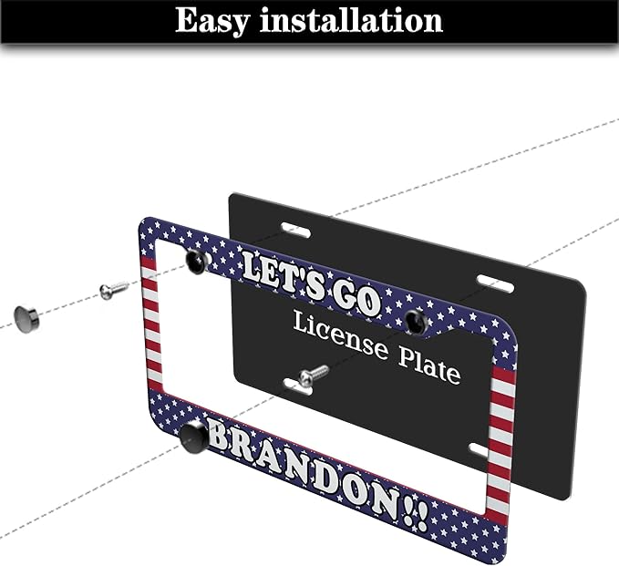 License Plate Frames for Women Multicolor License Plate Covers for Men Lets Go Brandon Universal Aluminum Car Accessory 2 Pack with Screw Covers Set