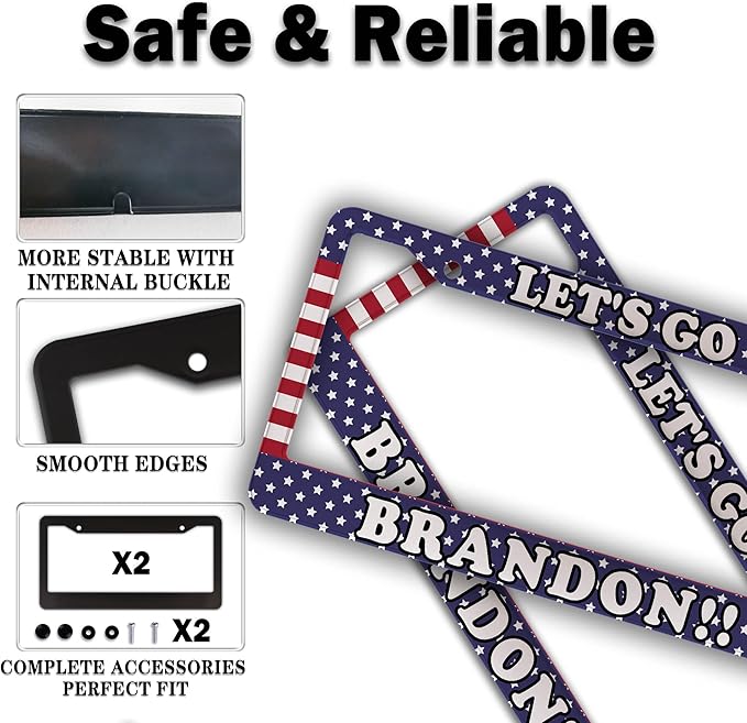 License Plate Frames for Women Multicolor License Plate Covers for Men Lets Go Brandon Universal Aluminum Car Accessory 2 Pack with Screw Covers Set