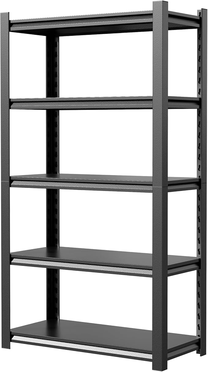 JHYKHG 39" W Storage Shelves,5-Tier Heavy Duty Garage Shelving,Adjustable Shelving Unit,Metal Shelf,Boltless Assembly Rack for Warehouse,Shed,2,500 lb Load,18 x 39 x 72 Inches,Black