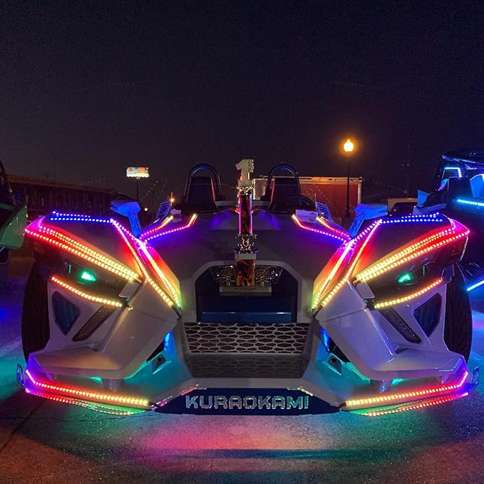 Black Out Full Tinted Smoked LEDs x4PCS 2FT 24" 60CM RGB Dream Color Chasing Addressable LEDs IP65 Light Strips for Car Truck Slingshot Golf Cart Bluetooth + Remote Control
