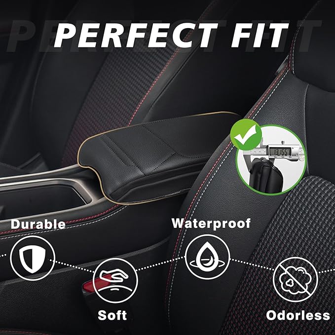 Muslogy Center Console Armrest Cover Compatible with Nissan Kicks S SV SR 2025 Comfort Armrest Pad Arm Rest Cushion Vegan Leather Protector 1-Inch Extra Thick