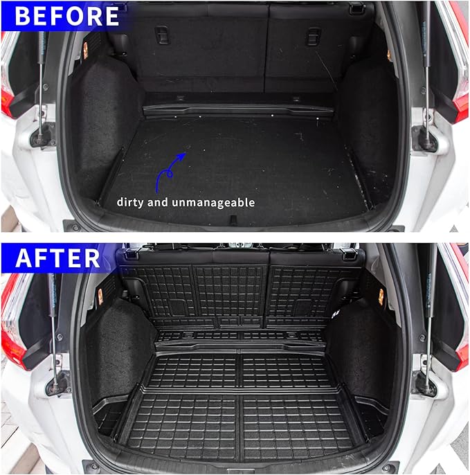 Rongtaod Cargo Mat Compatible with 2017-2022 Honda CRV Trunk Mat Cargo Liner Trunk Liner TPE All Weather Seat Back Cover Protector 2021 CR-V Accessories (Trunk Mats+Backrest Mats)