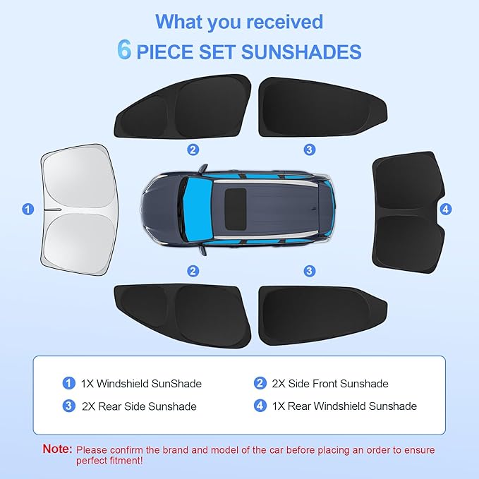 6pcs Car Window Shades for Nissan Sentra 2020-2025 Accessories,Windshield Side Rear Full Sunshade,Sun Visor UV Blocking, Privacy Protection and Blackout for Camping Outdoor