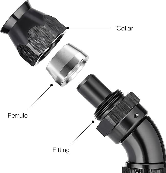 EVIL ENERGY 8AN 45 Degree PTFE One Piece Full Flow End Hose Fitting Aluminum Black