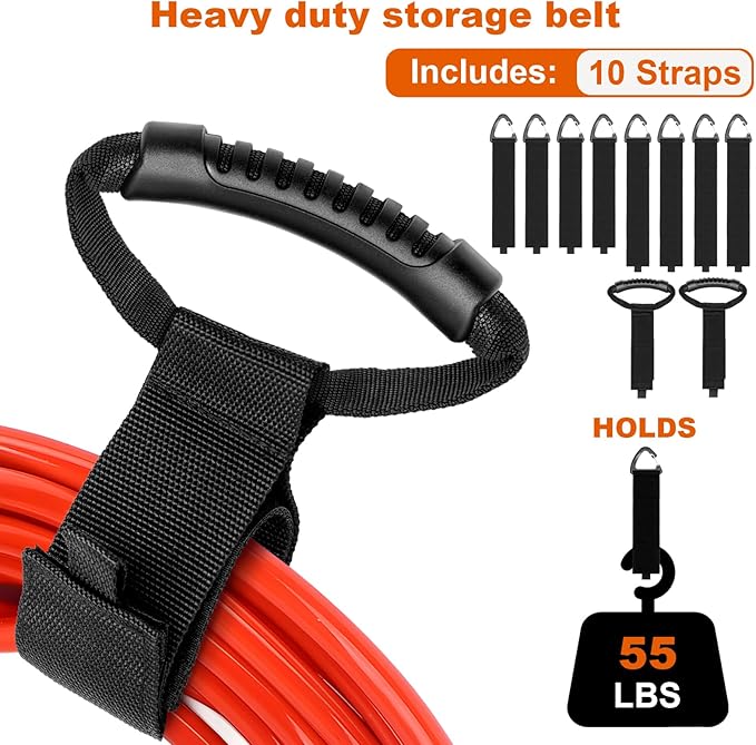 Extension Cord Holder Organizer(10Pack), Extension Cord Hanger for Garage Organization and Storage, 4-pk 16",2-pk17 and 4-pk 22" Heavy Duty Storage Straps, Garage Gadgets for Men (10, Black)