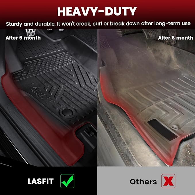 LASFIT Floor Mats for Toyota Tacoma 2024 2025 Double Cab (Only Fit Manual) All Weather Floor Liner for Tacoma TPE Custom Fit Car Mats Front&Rear 2 Row Mats,Black(Not fit Xtra Cab&Hybrid&Auto Trans)