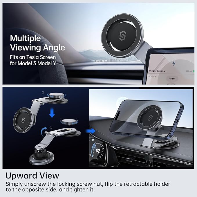 SYNCWIRE Fits MagSafe Car Mount for Universal Dashboard, Tesla Screen, Magnetic Phone Holder for Car, Foldable Aluminum Alloy Arm, Super Stable Car Mount for iPhone 16 Pro Max 15 14 13 12&All Phones