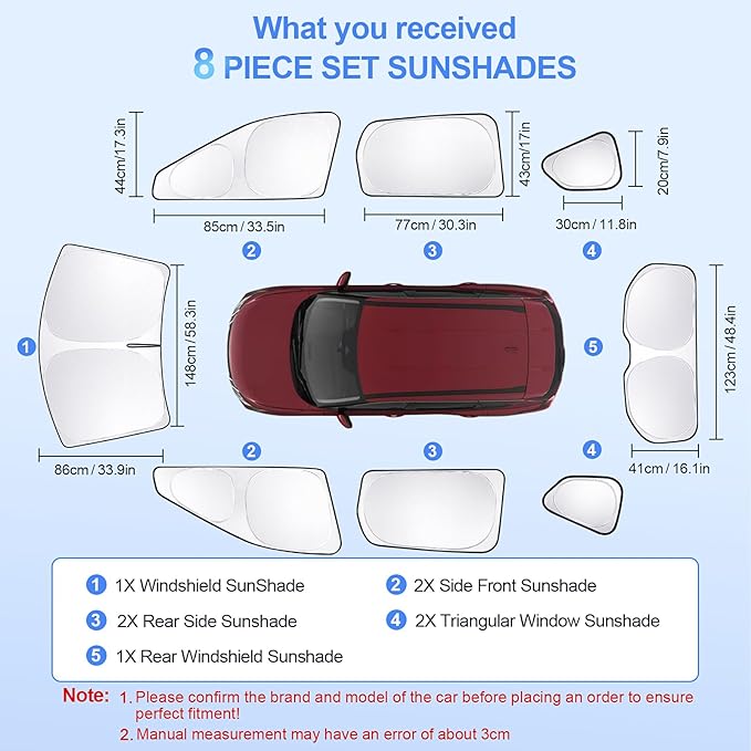 8pcs Car Window Shades for Nissan Rogue 2021-Present T Accessories,Windshield Side Rear Full Sunshade,Sun Visor UV Blocking, Privacy Protection and Blackout for Camping Outdoor(Not Rogue Sport)
