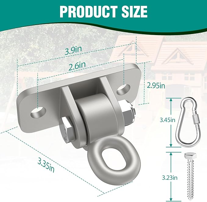 BETOOLL Swing Hangers with Bearing, Heavy Duty Porch Swing Hanging Kit for Outdoor Playground Tree Ceiling Mount Swingset Hardware Bracket Hooks for Hammock Yoga Punching Bag Accessories 4PCS Silver