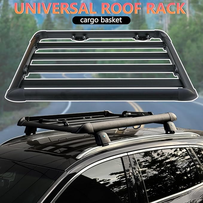 AUTOXBERT 50" x37.8" x3.54" Universal Aluminum Roof Rack Rooftop Cargo Carrier Luggage Basket 330LBS Heavy Duty Car Top Luggage Holder or Cars SUVs and Trucks