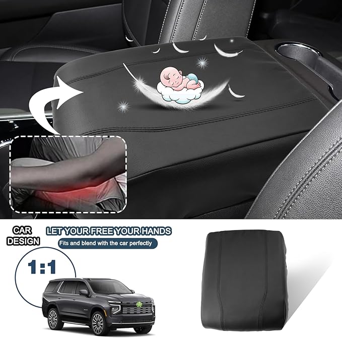 Ruiya 2025 Tahoe/Suburban Center Console Cover, for Chevy 2025 Tahoe/Suburban Accessories Soft Comfy Armrest Lid Cover Compatible with 2021-2025 Chevy Tahoe/Suburban RST/LS/LT/Premier/High Country