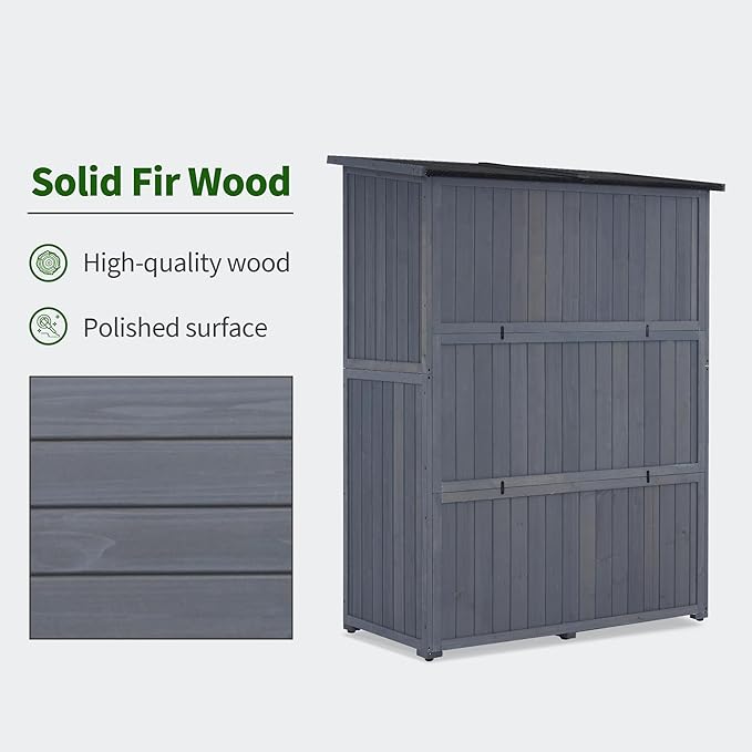 MCombo Outdoor Storage Cabinet, Wooden Storage Shed with Latch, Outside Garden Tool Shed with 2 Doors for Patio Yard Lawn, 1900 (Grey, Large)