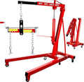 4400 Lbs Folding Engine Hoist Cherry Picker, 2 Ton Engine Hoist with Lever, with 6 Casters, 8 Ton Hydraulic Pump 4 Adjustable Position, Engine Crane for Garage, Workshop, Repair(Red)