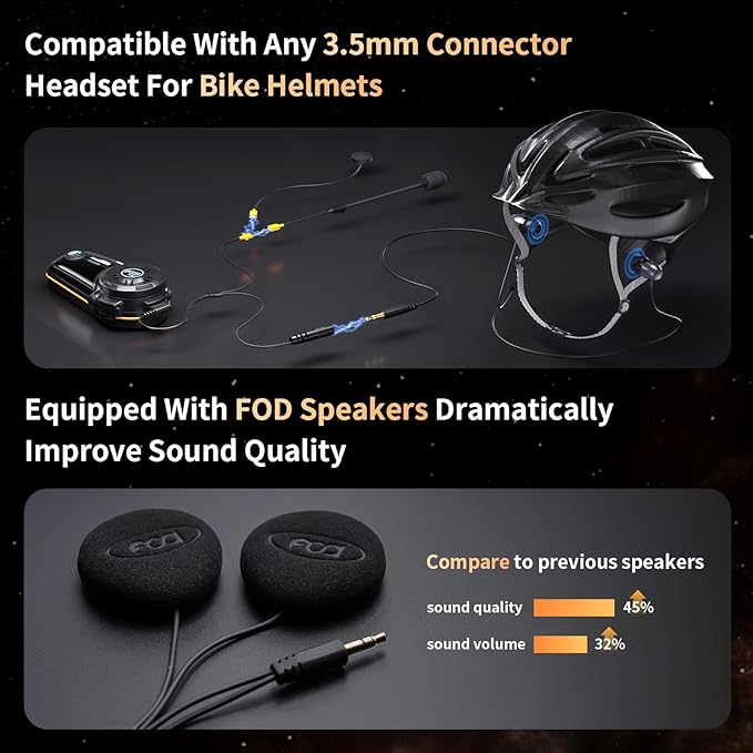 Fodsports FX8 Pro Motorcycle Communication Systems with Customized HRSQS Speakers, Dual-Chip Audio Multitasking, One-Click Fast Pairing, Music Sharing, FM 10 Riders Group Intercom, 1 Pack