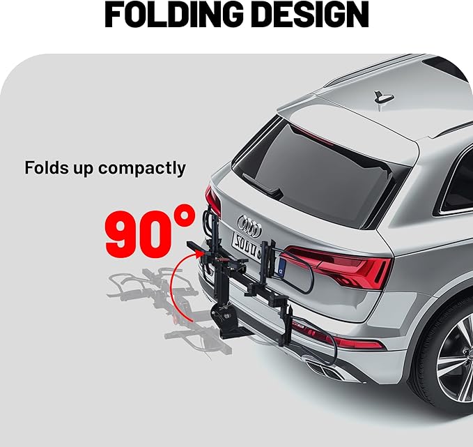 Rockland Foldable 2-Bike Rack, 200 lbs Capacity, Hitch Mount Bike Rack, Fits up to 5" Fat Tire Width and 50" Wheelbase, Bike Carrier Rack for 2" Receiver for Cars SUVs Vans RVs