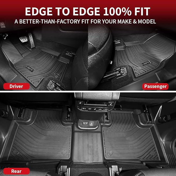 LASFIT Floor Mats&Trunk Mats for Toyota Highlander 8 Seats 2020-2025 (Not for Hybrid), All Weather TPE Floor Liner & Cargo mats for Highlander，Front&Rear 4 Rows mats.