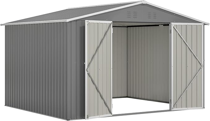 10X8 FT Outdoor Tool Storage Shed with Metal Foundation & Lockable Doors, All Weather Metal Sheds for Garden, Patio, Backyard, Lawn