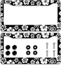 【2Pcs】 White Hibiscus Hawaii License Plate Frames Round Hole Personalise License Plate Frame Car Universal Accessories Stainless Steels Cars Decor Fits Standard US Vehicles Size: 12.2 x 6 Inches