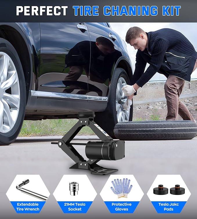 Electric Car Jack for Tesla Model Y Model 3/S/X, Portable 2 Ton 12V Electric Jack for Tesla Vehicles with Lug Wrench