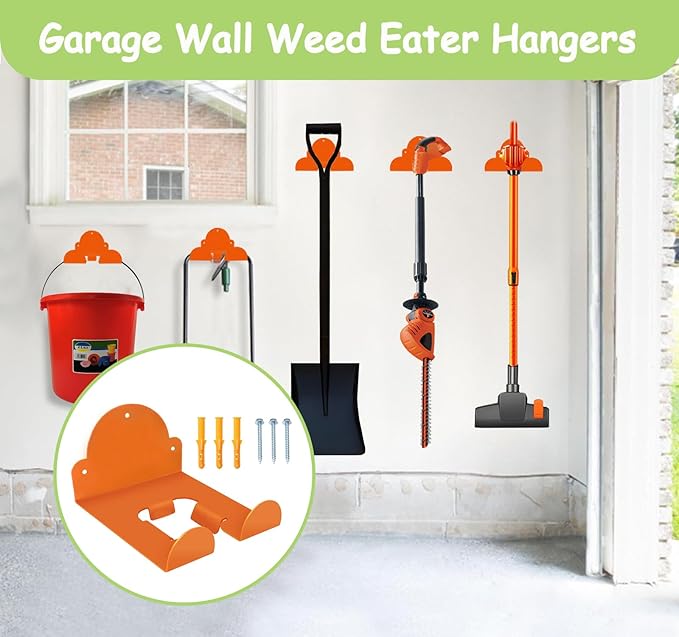 Garage Hooks Storage Organizer Electric Tool,Wall Mounted Installation Suitable for Gardens and Sheds,Used As A Wall Bracket for Lawn Mowers,Leaf Blowers,and Lawn Mowers(Orange,2 Pack)