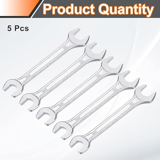 HARFINGTON 5pcs Double Open End Wrench 10mm x 14mm Metric 15 Degree Offset Angle Small Flat Head Wrench Galvanizing Open Ended Spanner for Automotive Repair Furniture Assembly