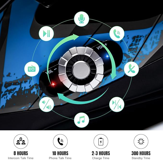 FreedConn BM12 Bluetooth Full Face Motorcycle Helmet with Intercom System Dual Visor Bluetooth 5.0 Motorbike Helmet 2~3 Riders Pair/ 500M/ FM ( Blue & Black, X-Large)
