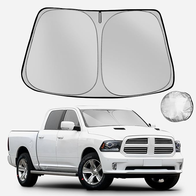 Windshield Sun Shade for 2010-2025 Dodge RAM 2500 3500 Foldable Sun Sunshade for Car Front Window Blocks UV Rays and Heat Automotive Interior Protector Custom Fit Accessories