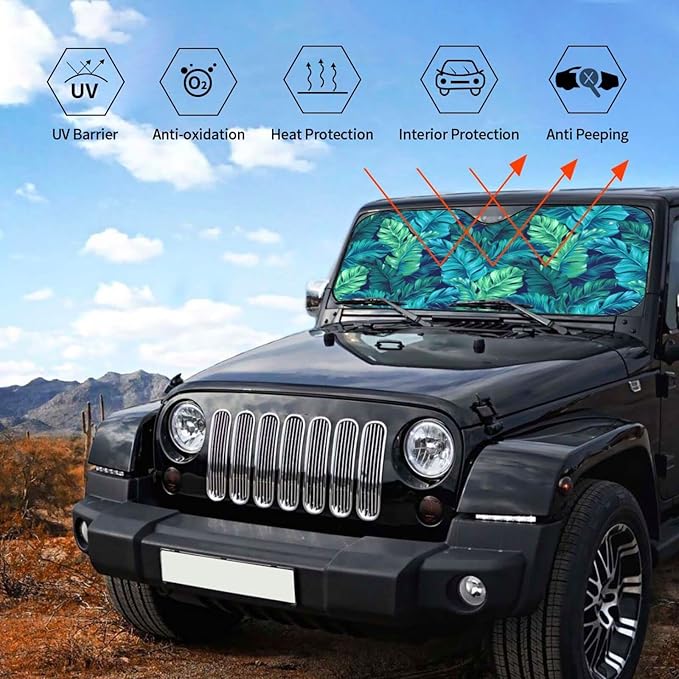 Tropical Leaves Car Windshield Sunshade Front Window Sun Visor Protector Foldable Shield Cover for Truck SUV