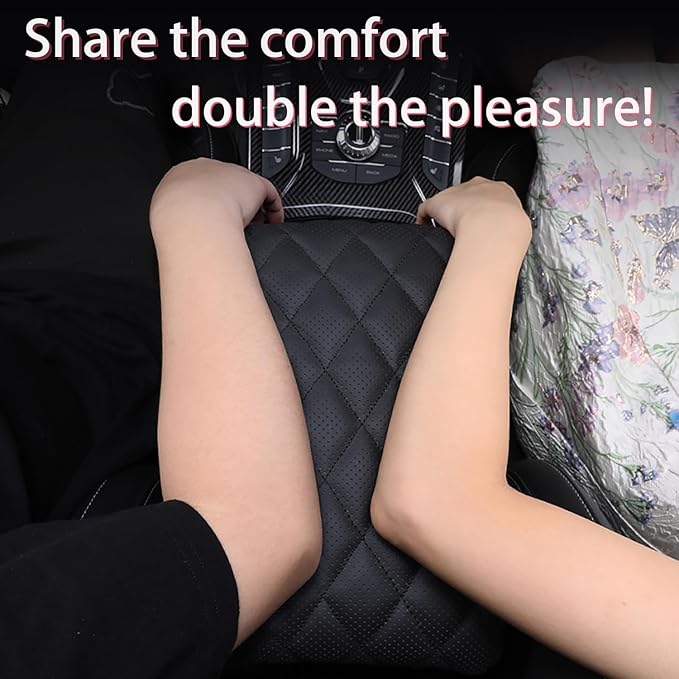 Car Center Console Cover pad Genuine Cowhide Leather,Black Armrest Box mat, Vehicle Arm Rest Cushion Protector,Memory Foam true cow Leather,Consoles Hand Rest Pillow(sizeA 12 x 5.9 x 2.2 inch)