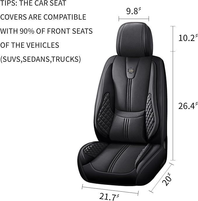 Car Seat Covers Full Set, Black Seat Cover for Cars Compatible Airbag, Easy Install Luxury Leather Automotive Seat Covers with Lumbar Support, for Car, Truck, SUV, Black