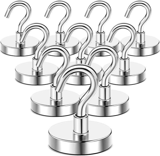 DIYMAG Magnetic Hooks, 150 LB Heavy Duty Strong Magnet with Hook, Rare Earth Neodymium Magnets for Hanging, Magnetics Hanger for Curtain, Home, Kitchen, Workplace, 10 Packs