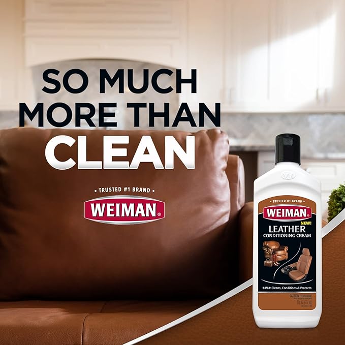 Weiman 3 in 1 Deep Leather Conditioner Cream (Microfiber Cloth) - Restores Leather Surfaces - Use on Leather Furniture, Car Seats, Shoes, Bags, Jackets, Saddles