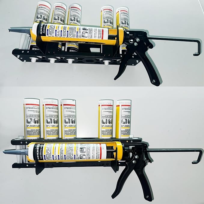 Caulking Tube and Caulking Gun Holder, Caulking Gun Storage Rack, Handy Rack for Caulking Tubes and Gun, Caulking Gun Holder Caulking Gun Storage Organizer for Workshop, Shop, Garage (1)