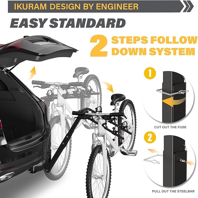 3 Bike Rack Bicycle Carrier Racks Hitch Mount Double Foldable Rack for Cars Truck SUV Fits 2" Hitch Receiver, Including Anti-Rattle Hitch Tightener