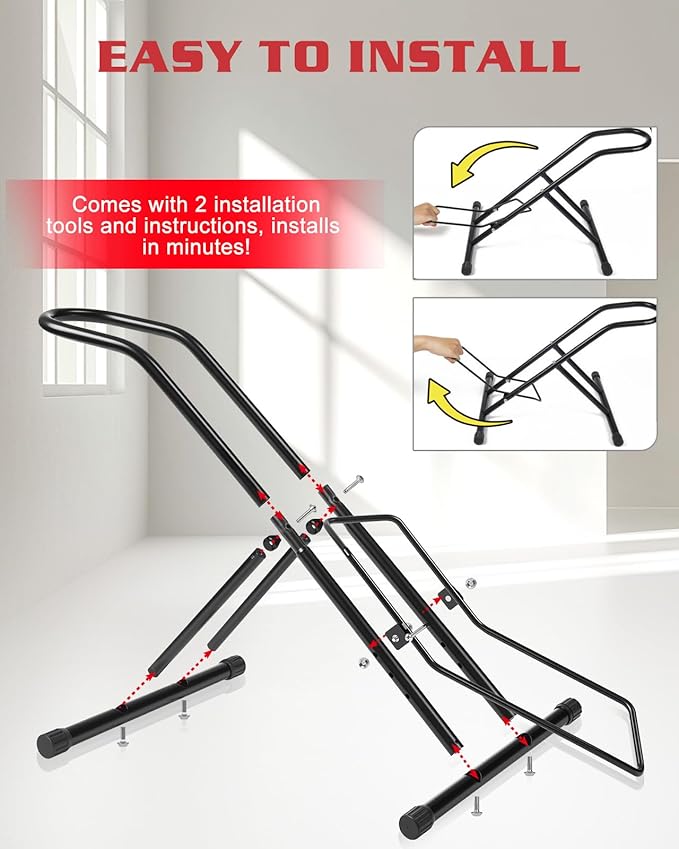 Upgraded 4" Wide Tire Floor Bike Stand Rack, Heavy Duty Garage Indoor Bike Storage, Fits 20"-27" Wheels, Kids Road Mountain Bikes, 66lbs Max Load, Anti-Slip Rubber Base
