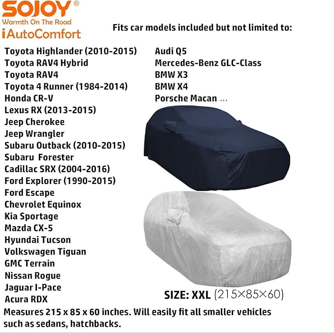 Sojoy Car Covers All Weather Waterproof Car Covers Soft Aluminum Car Cover for Automobiles,Dustproof/Snowproof/Windproof/Scratchproof/UV Protection Sedan Covers with Storage Bag 177"-215" (XXL)