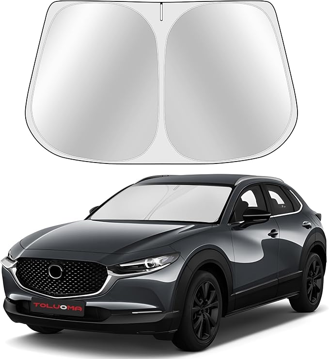 Custom Fit Windshield Sun Shade for Mazda 3 2019-2025 - Full Coverage, 210T Reflective Fabric, Double-Layer Design - Blocks 99% UV Rays, Keeps Car Cool, Easy to Install and Store
