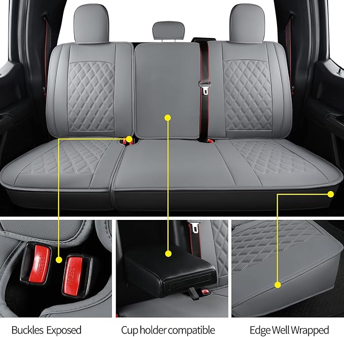 LUCKYMAN CLUB F150 Faux Leather Seat Covers Fit for 2015-2025 F150 and 2017-2025 F250 F350 F450 Pickup Trucks(Full Set, Gray)