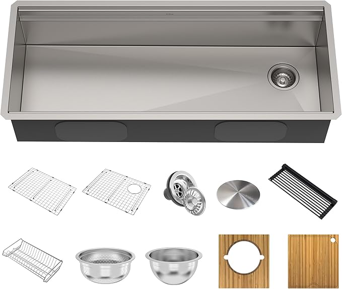 KRAUS Kore Workstation 45-inch Undermount 16 Gauge Stainless Steel Kitchen Sink, Single Bowl Kitchen Sink with Accessories, KWU120-45