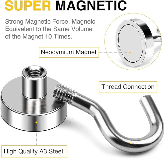 DIYMAG Magnetic Hooks, 30lbs+ Magnet Hook 2025 Cruise Cabin Ship Essentials Heavy Duty Strong Magnets Refrigerator Fridge Hanging for Classroom Beach Vacation Kitchen Grills Home 20 Pack (Silver)