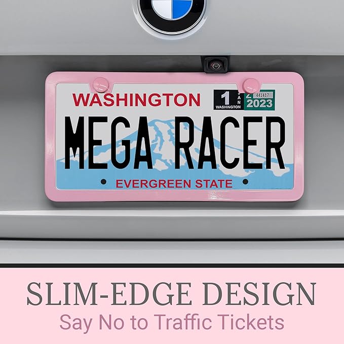 Premium Princess Pink License Plate Frames – 2 Pack, Rust-Free Stainless Steel, Street Legal, Rattle-Free, Universal Slim Design with Screw Covers, Durable Car Tag Holders for Women, Cute & Girly Gift